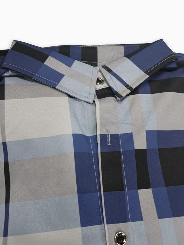 Men's Regular Fit Colorblock Geometric Print Button Front Shirt, Casual Long Sleeve Collared Top for Summer, Fashion Men's Clothes