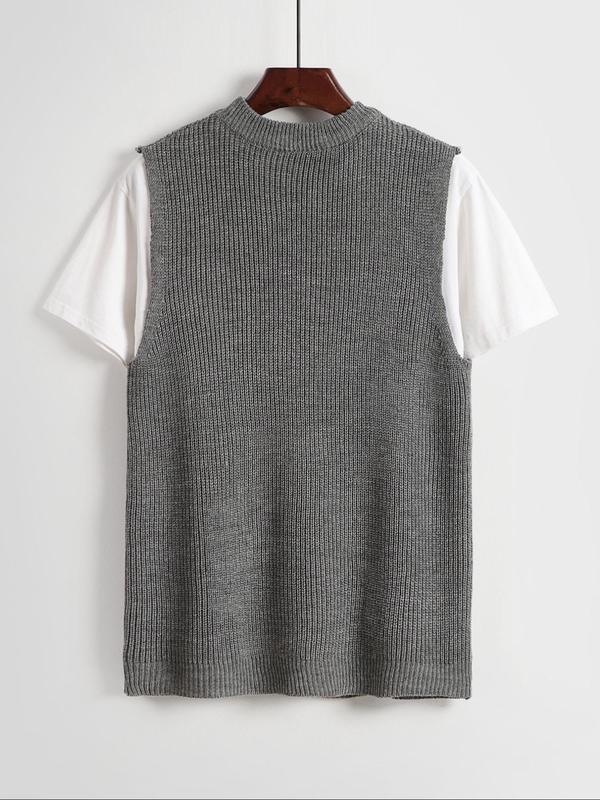 Men's Round Neck Sweater Vest without Tee, Regular Fit Casual Sleeveless Knitwear Top, Men's Knit Clothing for Daily Wear