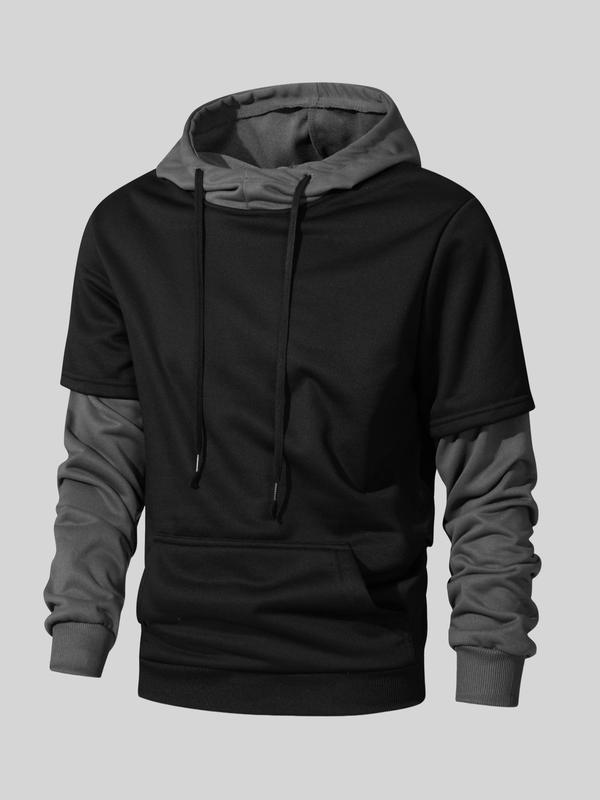 Men's Patchwork Print Hoodie, Casual Regular Fit Long Sleeve Hooded Sweatshirt for Daily Wear, Men's Poser Hoodie for All Seasons