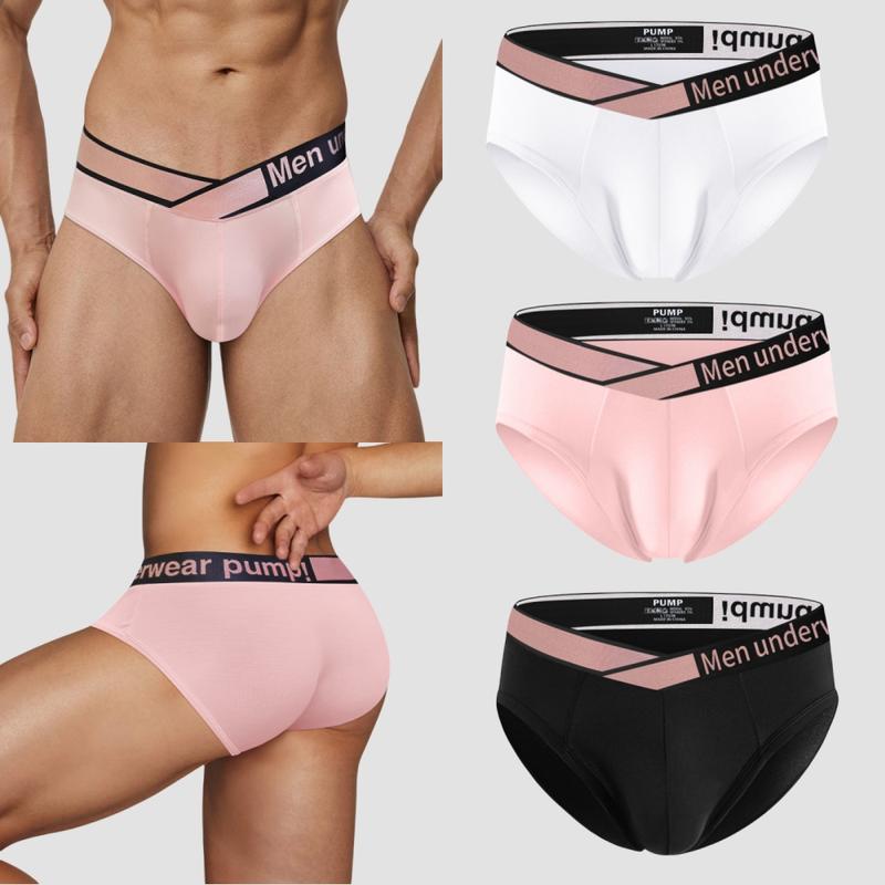 Trendy and Sexy Men's Triangle Briefs – Low-Rise, Body-Hugging, Lifting Design with New Pink Shimmer Elastic Band, Large V-Waistband, Modal Fabric, Stylish and Flattering-MP270