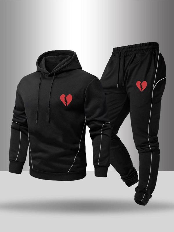 Men's Letter Print Hoodie & Drawstring Waist Sweatpants Two-piece Set, Regular Fit Casual Long Sleeve Hooded Sweatshirt & Jogger Pants for Fall & Winter, Men's Two-piece Outfits for Daily Wear