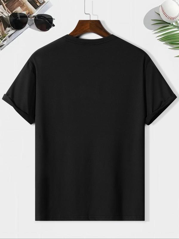 Men's Letter Print  Round Neck Tee, Casual Regular Fit Short Sleeve  T-shirt for Summer, Fashion Men's Top for Daily Wear