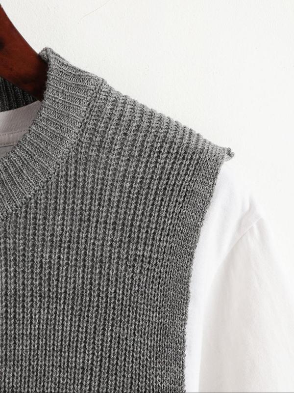 Men's Round Neck Sweater Vest without Tee, Regular Fit Casual Sleeveless Knitwear Top, Men's Knit Clothing for Daily Wear