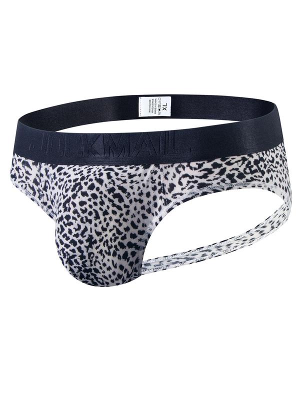 LGBTQ+ Men's Regular Fit Low Waist Leopard Snakeskin Print Thong, Breathable Colorblock Printed Panty for All Seasons, Comfy Breathable Men's Underwear for Daily Wear