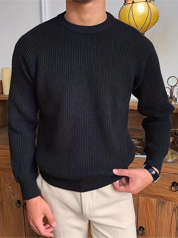 Men's Solid Color Round Neck Sweater, Regular Fit Casual Long Sleeve Crew Neck Jumper for Fall & Winter, Fashion Men's Knitwear for Daily Wear, Fall Outfits 2024, Sweaters for Men