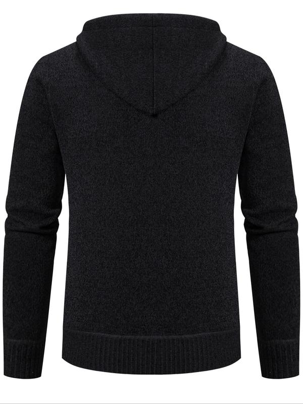 Men's Letter Embroidery Drawstring Zip Up Cardigan, Regular Fit Casual Long Sleeve Hooded Knitting Outerwear for Fall & Winter, Men's Knitwear for Daily Wear