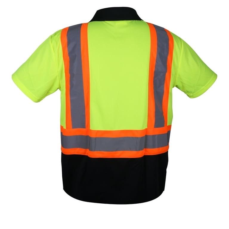 Men's Construction Workwear Safety Shirts with Pockets - Hi-vis Yellow Orange Black - Clothing, Menswear