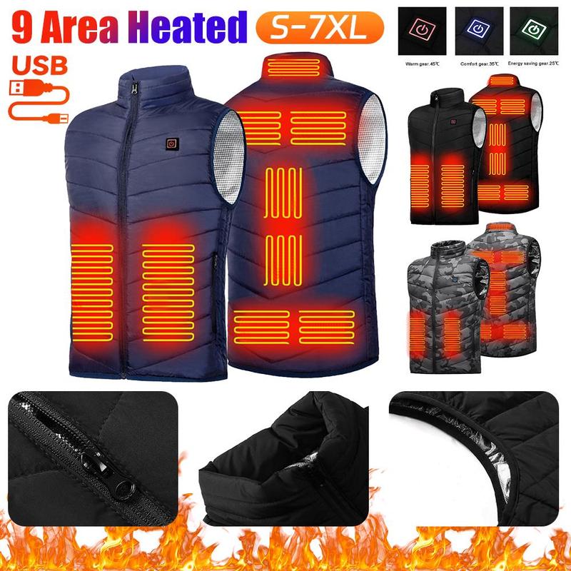 Graphene Heated Jacket with 9 Zones, USB Electric Heating Coat for Men and Women, Ideal for Sports and Camping