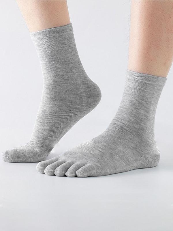 Men's Solid Grey Soft Comfy Breathable Moisture Wicking Toe Socks, Menswear, 1 Pair Plain Casual Crew Socks for Fall & Winter, Menswear, Men Stocking Stuffers