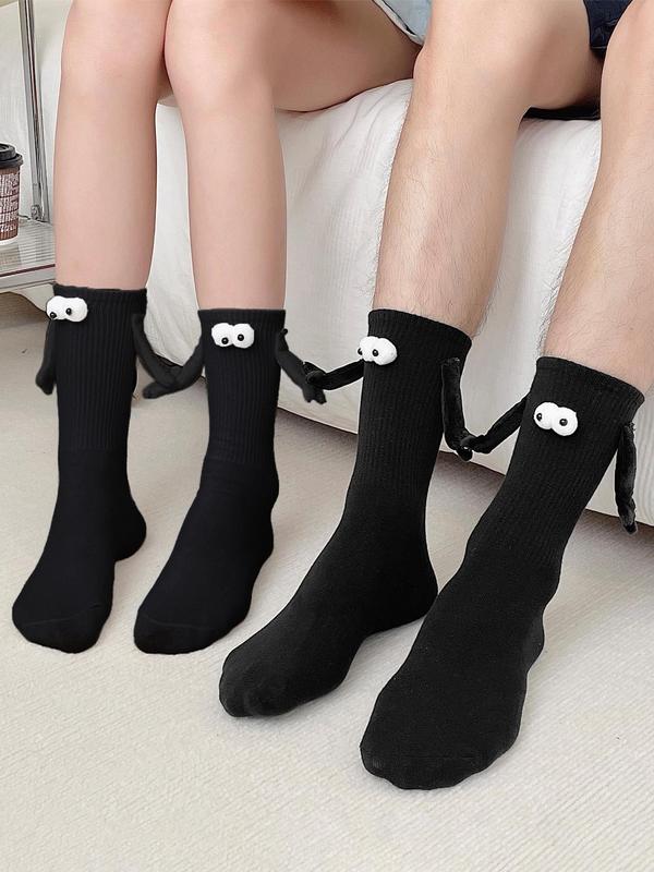 Men's 2 Pairs Magnetic Holding Hands Design Crew Socks, Creative Stylish Menswear, Casual Soft Comfortable Breathable Mid-calf Socks for Daily Wear, Mens Stocking Stuffers, Underwear,  Friendsgiving Ideas