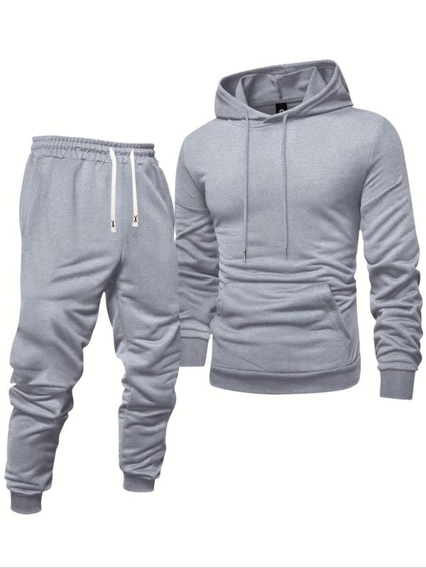 Men's Solid Zip Up Hoodie & Drawstring Waist Sweatpants Two-piece Set, Regular Fit Casual Long Sleeve Hooded Sweatshirt & Pocket Jogger Pants for Fall & Winter, Men's Two-piece Outfits for Daily Wear