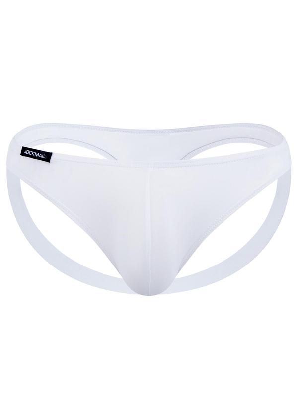 LGBTQ+ Men's Solid Letter Patched Sheer Cut Out Sexy Jockstrap, Sexy Breathable Comfortable Thin Thong for Daily Wear, Men's Sexy Underwear for All Seasons