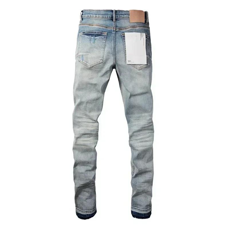 New Fashion Purples jeans man brands with distressed hole patches Fashion Repair Low Rise Skinny Denim pants 28-40 size