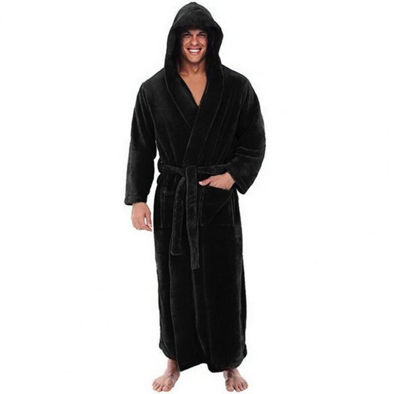 Plush Hooded Bathrobe Luxurious Men's Hooded Bathrobe with Adjustable Belt Super Soft Fluffy Texture Highly for Ultimate