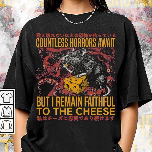 Faithful To The Cheese Shirt, Vintage Japanese Horror Rat Graphic Tee, Tokyo Weird Streetwear Gifts Unisex Shirt, Hoodie, Sweatshirt