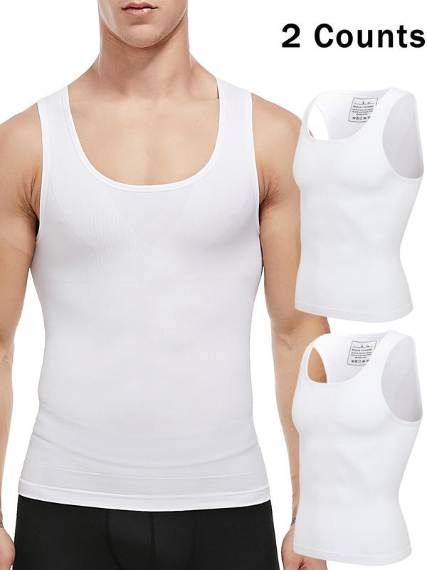 Men's Solid Textured Racer Back Tank Top, High Stretch Tummy Control Shaper Vest, Men's Shapewear Top for All Seasons