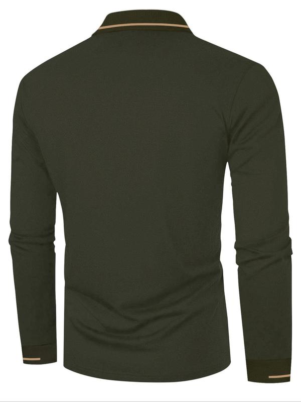 Men's Regular Fit Long Sleeve Polo Shirt, Casual Fashion Button Collared Top for Spring & Fall, Men's Clothes for Daily Wear