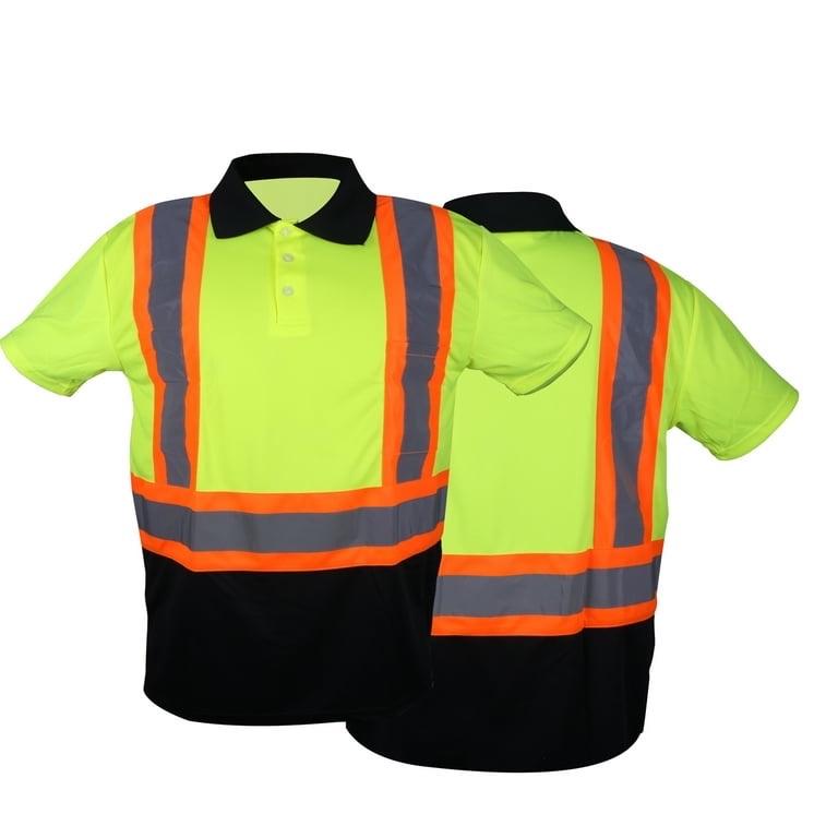 Men's Construction Workwear Safety Shirts with Pockets - Hi-vis Yellow Orange Black - Clothing, Menswear