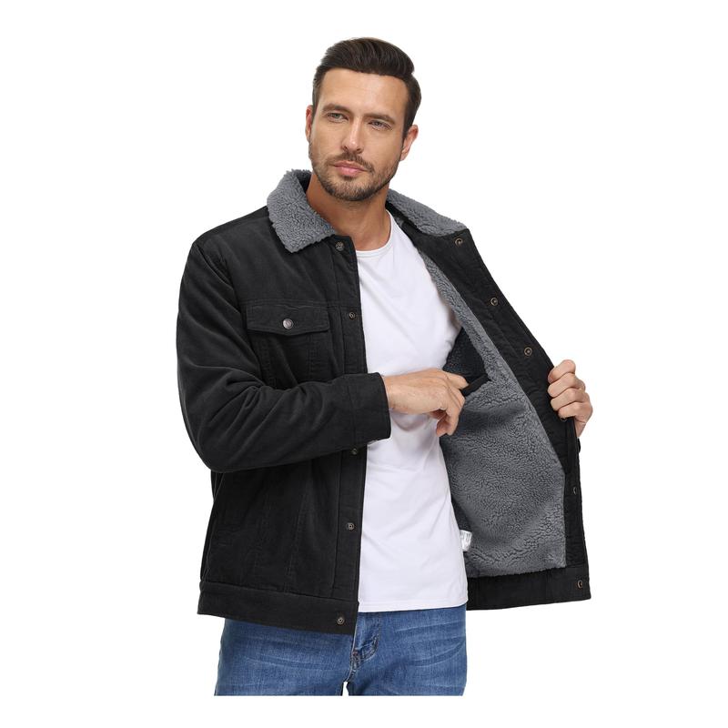 Men's Corduroy Jacket Sherpa Lined Trucker Jackets Cotton Turn-Down Collar Warm Winter Jacket 5 Pockets