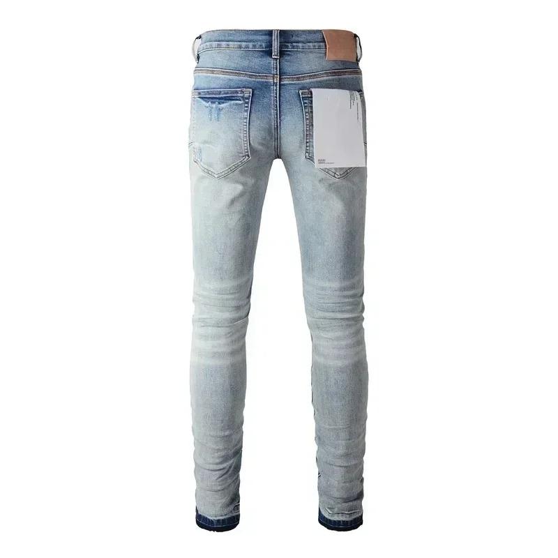 New Fashion Purples jeans man brands with distressed hole patches Fashion Repair Low Rise Skinny Denim pants 28-40 size