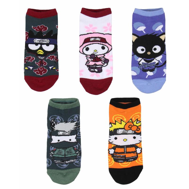 Hello Kitty X Naruto Character Mash-Up Mix and Match Ankle No-Show Socks 5 Pair Pack