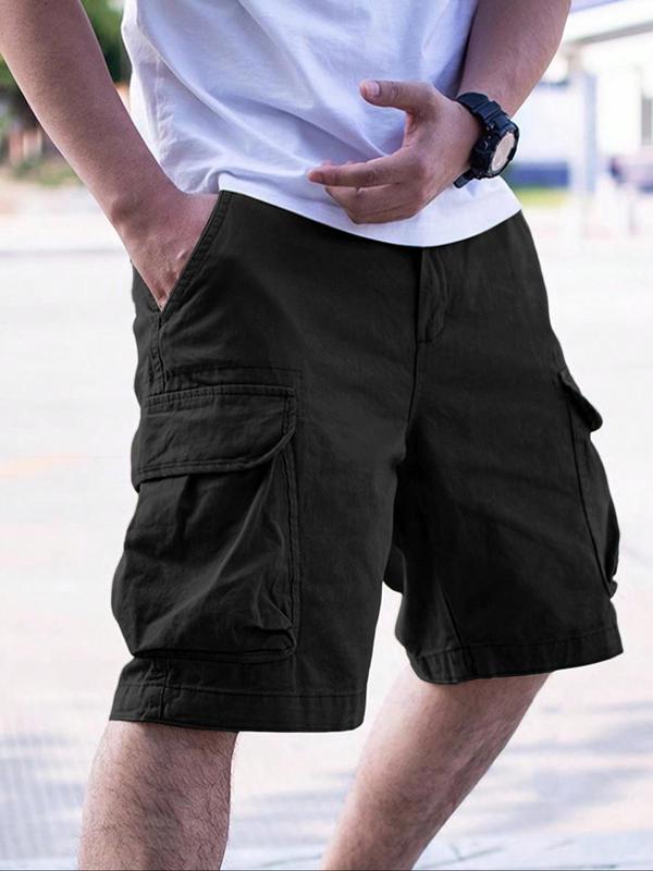 Men's Loose Solid Drawstring Cargo Shorts, Shorts for Men, Casual Comfy Plain Elastic Waist Pocket Shorts for Daily Outdoor Wear, Mens Back To School Clothing, Summer Outfits 2024, Summer Clothes, Shorts for Men, Summer Bottoms, Menswear, Mens Shorts