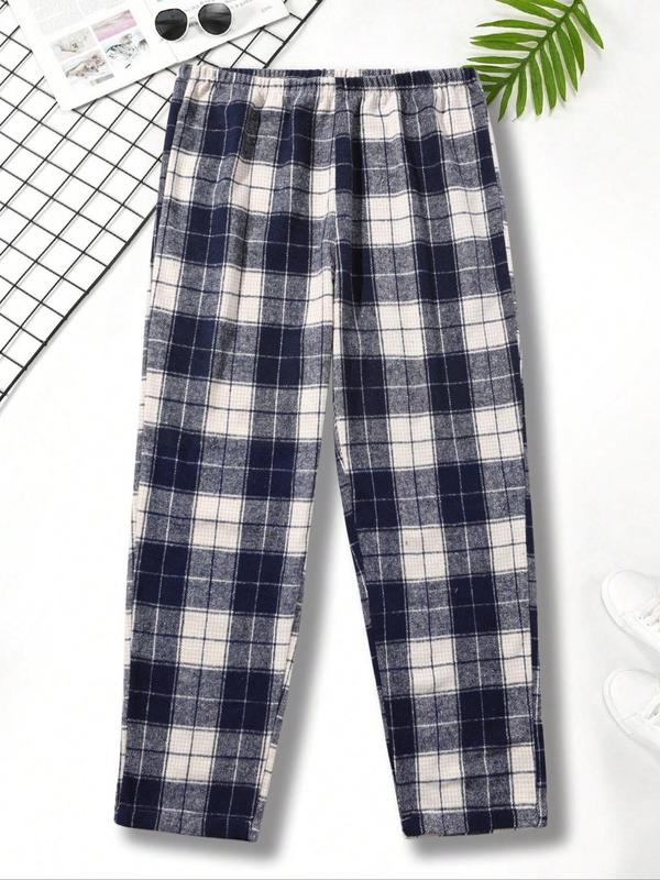 Men's Plaid Print Thermal Lined Lounge Pants, Casual Comfy Wide Leg Trousers for Fall & Winter, Men's Sleepwear for Indoor Wear