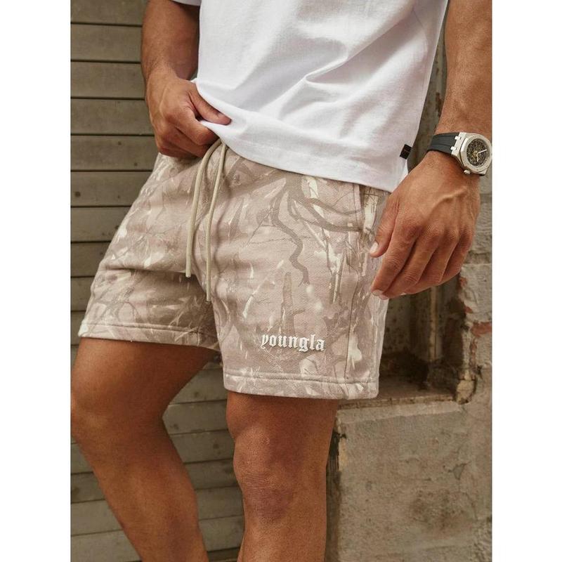 Youngla American Style Dead Leaf Shorts Men's Casual Camouflage Summer Retro Alphabet Loose Fitness Sports Beach Pants