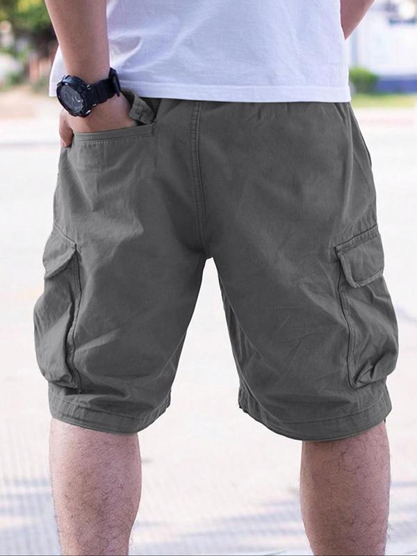 Men's Loose Solid Drawstring Cargo Shorts, Shorts for Men, Casual Comfy Plain Elastic Waist Pocket Shorts for Daily Outdoor Wear, Mens Back To School Clothing, Summer Outfits 2024, Summer Clothes, Shorts for Men, Summer Bottoms, Menswear, Mens Shorts