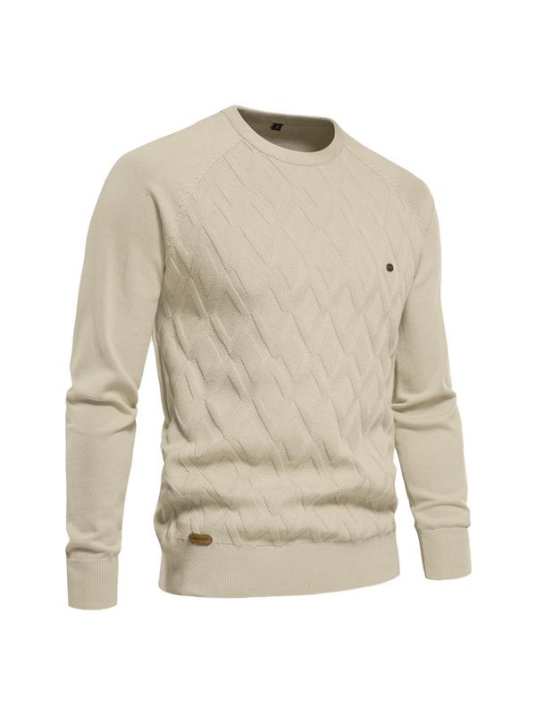 Men's Regular Fit Textured Raglan Sleeve Pullover, Casual Long Sleeve Round Neck Sweater for Fall & Winter, Men's Knitwear for Daily Wear