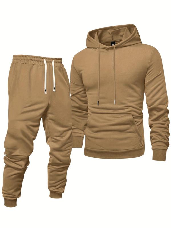 Men's Solid Zip Up Hoodie & Drawstring Waist Sweatpants Two-piece Set, Regular Fit Casual Long Sleeve Hooded Sweatshirt & Pocket Jogger Pants for Fall & Winter, Men's Two-piece Outfits for Daily Wear