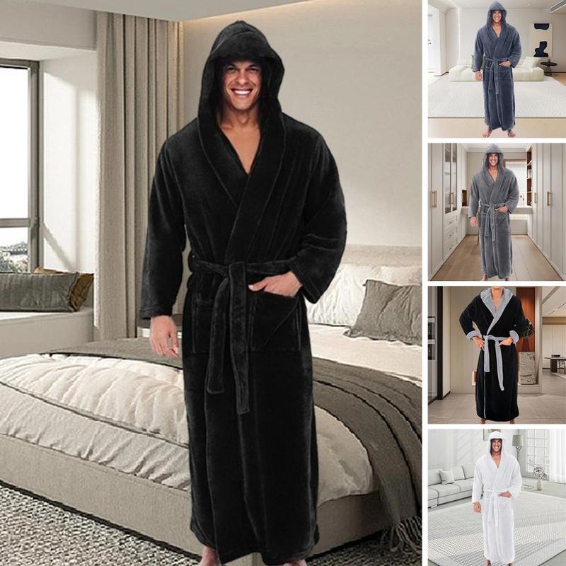 Plush Hooded Bathrobe Luxurious Men's Hooded Bathrobe with Adjustable Belt Super Soft Fluffy Texture Highly for Ultimate