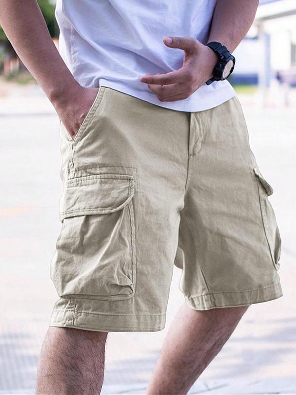 Men's Loose Solid Drawstring Cargo Shorts, Shorts for Men, Casual Comfy Plain Elastic Waist Pocket Shorts for Daily Outdoor Wear, Mens Back To School Clothing, Summer Outfits 2024, Summer Clothes, Shorts for Men, Summer Bottoms, Menswear, Mens Shorts