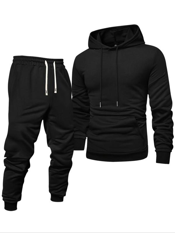 Men's Solid Zip Up Hoodie & Drawstring Waist Sweatpants Two-piece Set, Regular Fit Casual Long Sleeve Hooded Sweatshirt & Pocket Jogger Pants for Fall & Winter, Men's Two-piece Outfits for Daily Wear