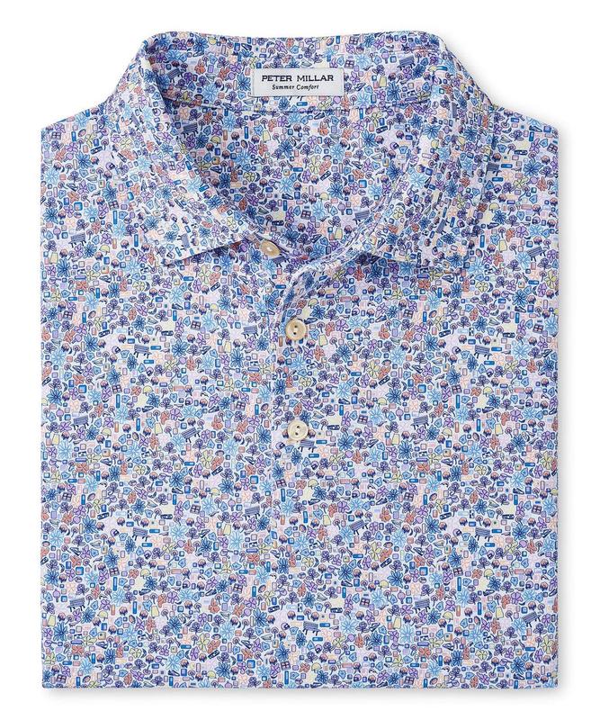 Peter Millar Short Sleeve 'Groovy' Print Jersey Polo Knit Shirt