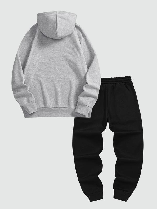 Two-Piece Set Men's Letter Graphic Thermal Lined Drawstring Pocket Hoodie & Elastic Waist Sweatpants Set, Casual Fashion Cozy Regular Fit Outfits for Daily Wear, Men's Clothes for Fall & Winter