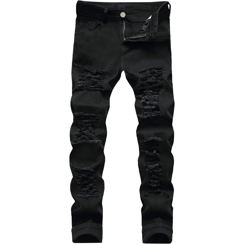 Men's Jeans Slim Fit Stretch Skinny Ripped Jeans for Men Stacked Distressed Straight Pants