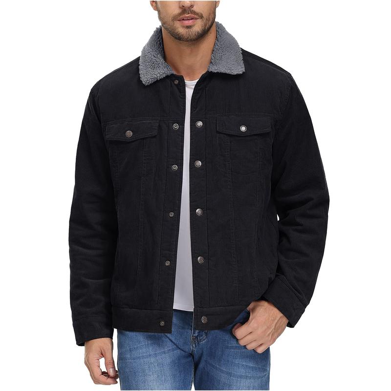 Men's Corduroy Jacket Sherpa Lined Trucker Jackets Cotton Turn-Down Collar Warm Winter Jacket 5 Pockets