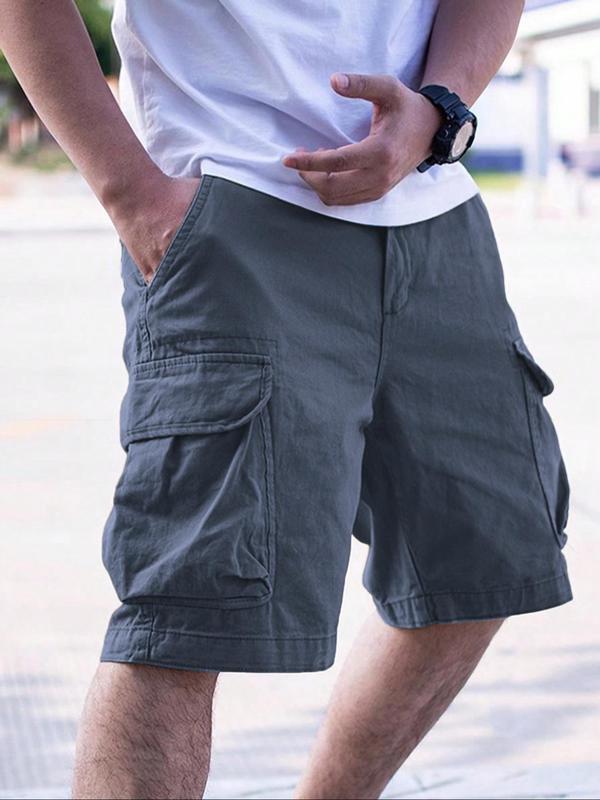 Men's Loose Solid Drawstring Cargo Shorts, Shorts for Men, Casual Comfy Plain Elastic Waist Pocket Shorts for Daily Outdoor Wear, Mens Back To School Clothing, Summer Outfits 2024, Summer Clothes, Shorts for Men, Summer Bottoms, Menswear, Mens Shorts