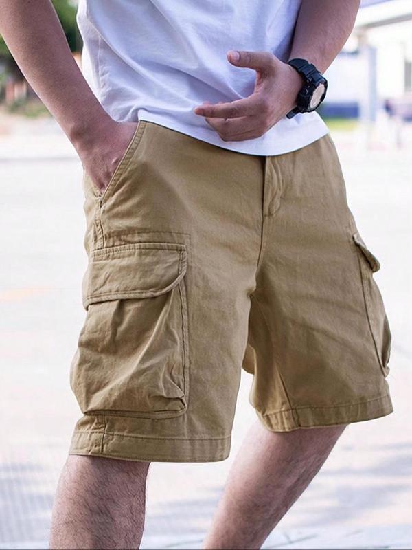 Men's Loose Solid Drawstring Cargo Shorts, Shorts for Men, Casual Comfy Plain Elastic Waist Pocket Shorts for Daily Outdoor Wear, Mens Back To School Clothing, Summer Outfits 2024, Summer Clothes, Shorts for Men, Summer Bottoms, Menswear, Mens Shorts