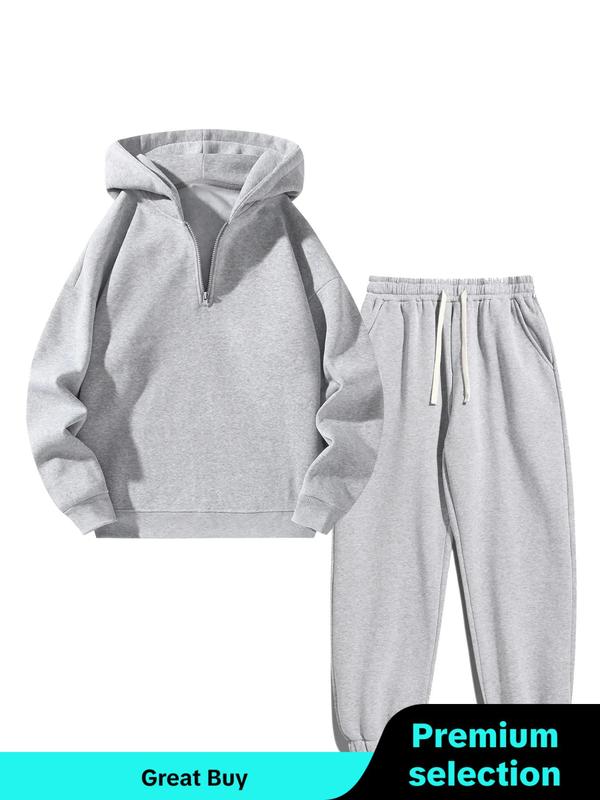 2 Counts Men's Solid Zipper Two-piece Set, Streetwear Casual Long Sleeve Hoodie & Drawstring Pocket Sweatpants Suits for Fall Winter, Fashion Cozy Men's Outfits Overalls for Daily Wear Grey Sweatshirt Guy Poser Hoodie