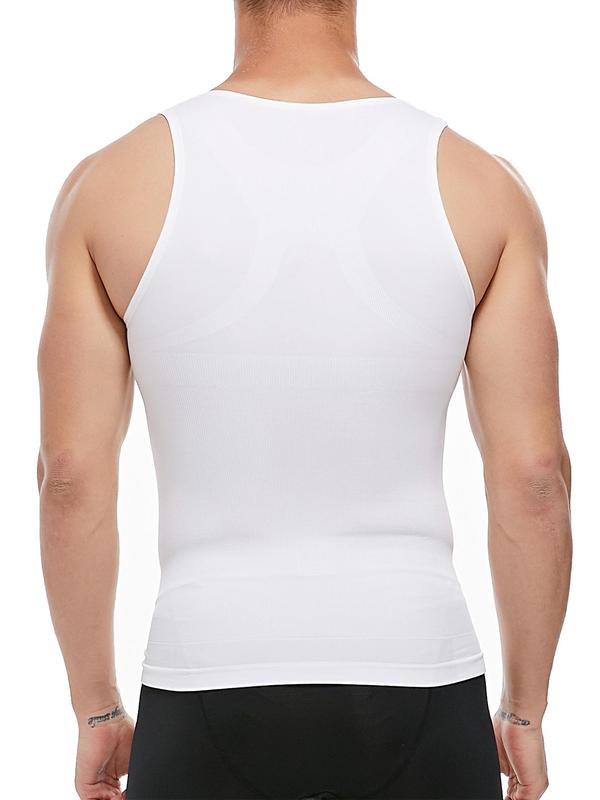 Men's Solid Textured Racer Back Tank Top, High Stretch Tummy Control Shaper Vest, Men's Shapewear Top for All Seasons