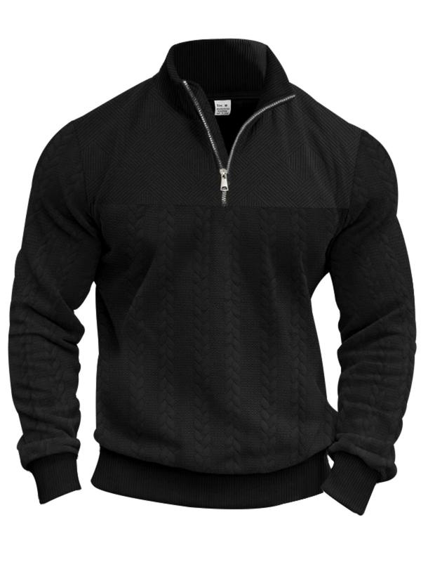 Men's Solid Quarter Zip Sweatshirt, Regular Fit Casual Long Sleeve Pullover for Fall & Winter, Men's Clothes for Daily Wear