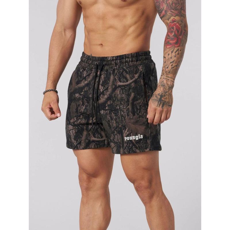 Youngla American Style Dead Leaf Shorts Men's Casual Camouflage Summer Retro Alphabet Loose Fitness Sports Beach Pants