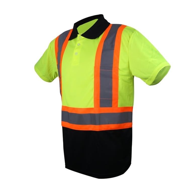 Men's Construction Workwear Safety Shirts with Pockets - Hi-vis Yellow Orange Black - Clothing, Menswear