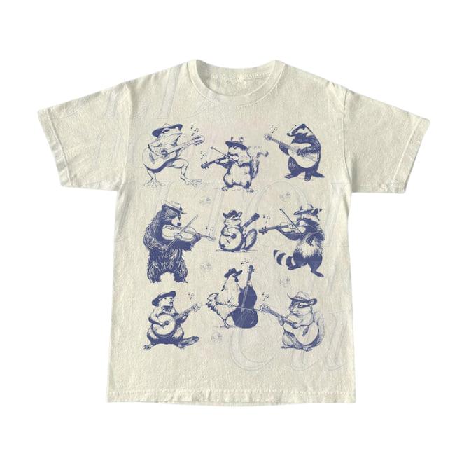 Animal Musicians 90s Tattoo Vintagse Style Tshirt, Retro Animal Music Lovers Cute Nature Shirt, Bear Playing Guitar, Raccoon, Frog Tshirt Menswear Top Underwear Streetwear