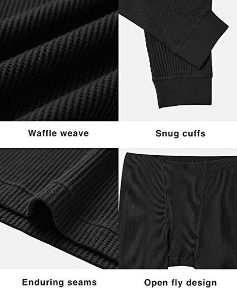 Mens Cotton Waffle Knit Thermal Top&Pants 2PC Set Long Johns Warm Underwear