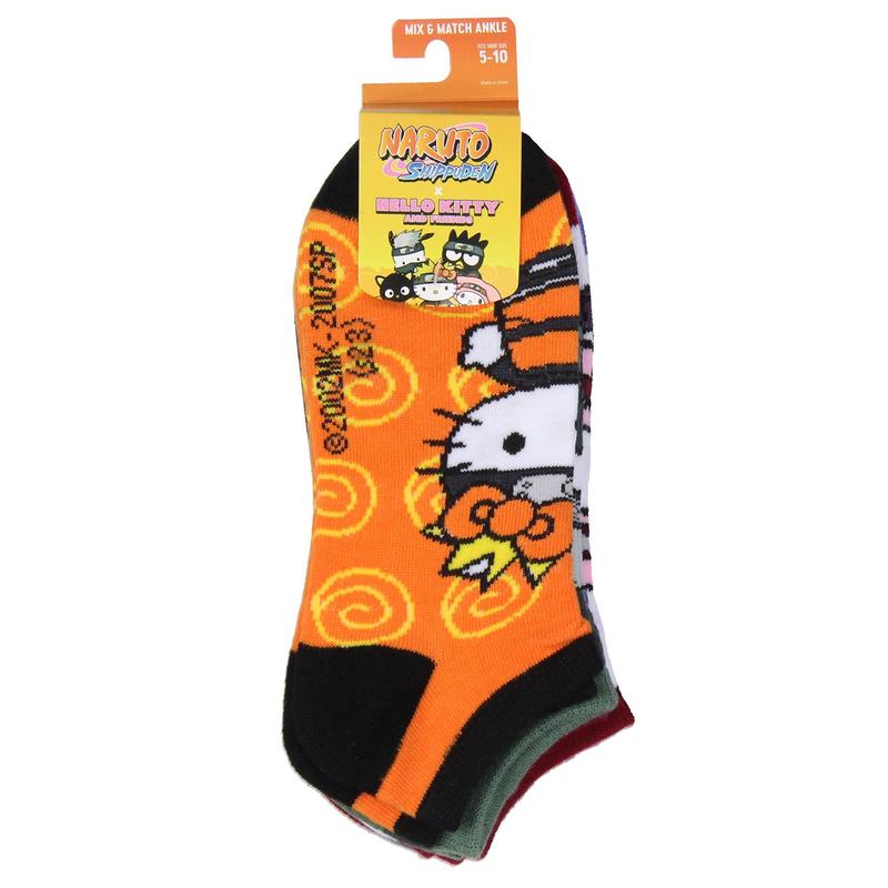 Hello Kitty X Naruto Character Mash-Up Mix and Match Ankle No-Show Socks 5 Pair Pack