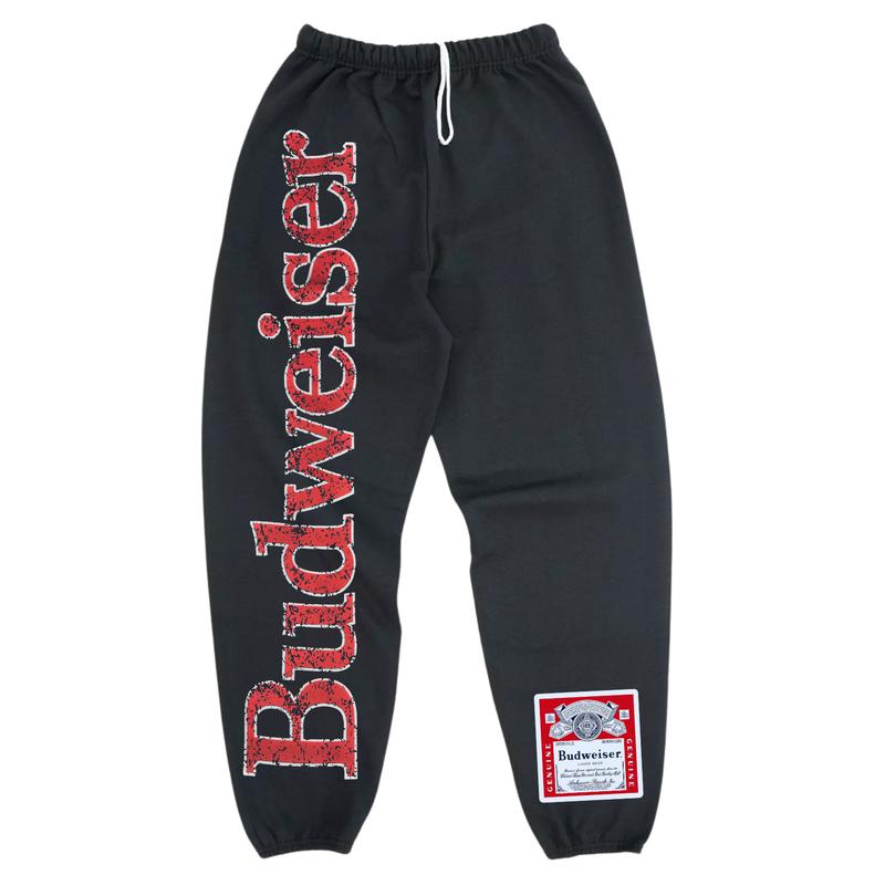 Y2K Streetwear Budweiser Text & Label King Of Beer Streetwear Sweatpants, Men's Jogging Pants Hip-hop Street Pants, Streetwear Hip Hop Joggers, Men Sweatpants Gift, Gift For Him