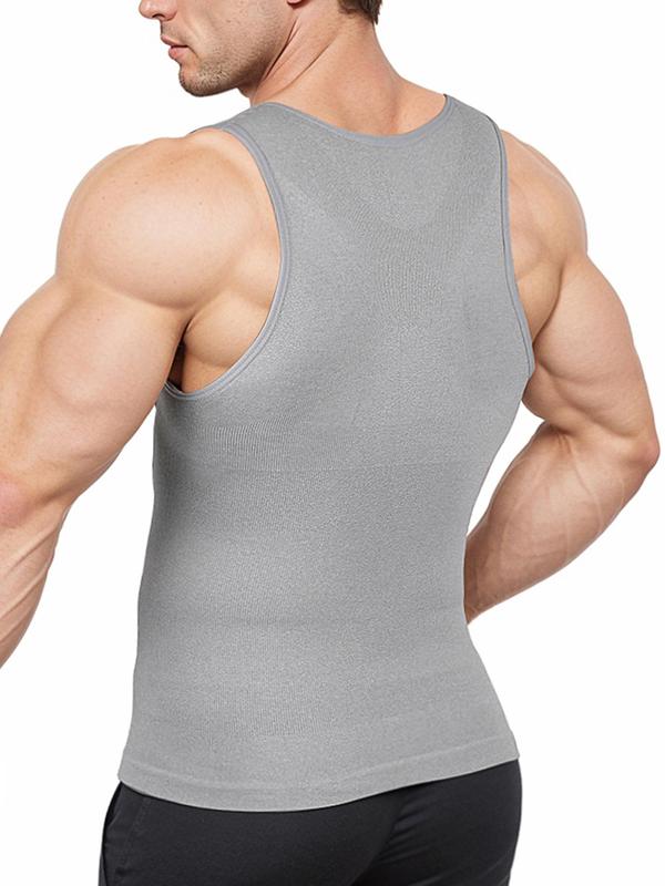 Men's Solid Textured Racer Back Tank Top, High Stretch Tummy Control Shaper Vest, Men's Shapewear Top for All Seasons